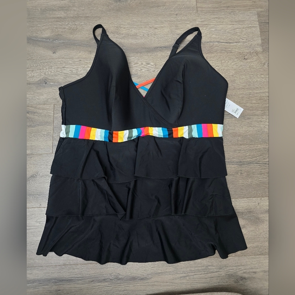 NWT Swim By Cacique Swim Top Womens Size 28 Black Colorful No Wires